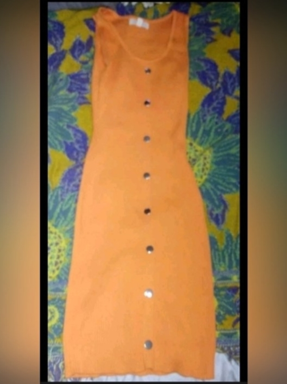Orange Sleeveless Button-Front Midi Dress
